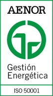 Logotipo 'Certificación ISO 50001 - Aenor. Gestión Energética'